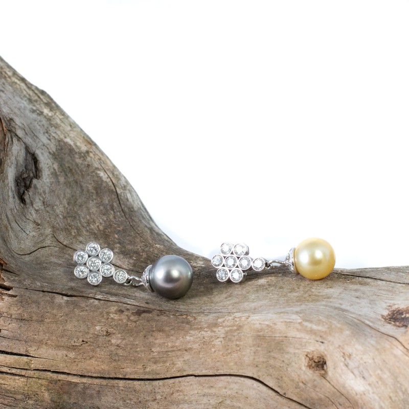 Orecchini diamanti e perle bicolore 1970